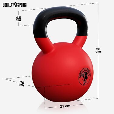 Кетлебел GORILLA SPORTS 32 кг з вініловим покриттям, гантеля-куля з чавуну для фітнесу та силових тренувань