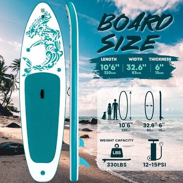 SUP дошка FEATH-R-LITE надувна, 3м, зелено-біла - комплект (весло, насос, рюкзак, ліш, плавники) для початківців та професіоналів