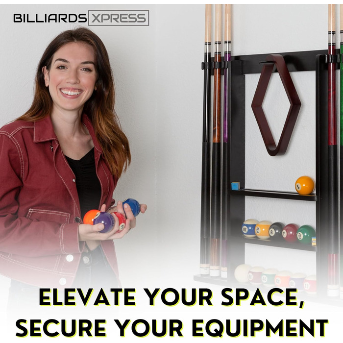 Тримач для кия для більярду Pool-Queue-Regal з 16 тримачами для куль та 6 шт. крейди, чорний