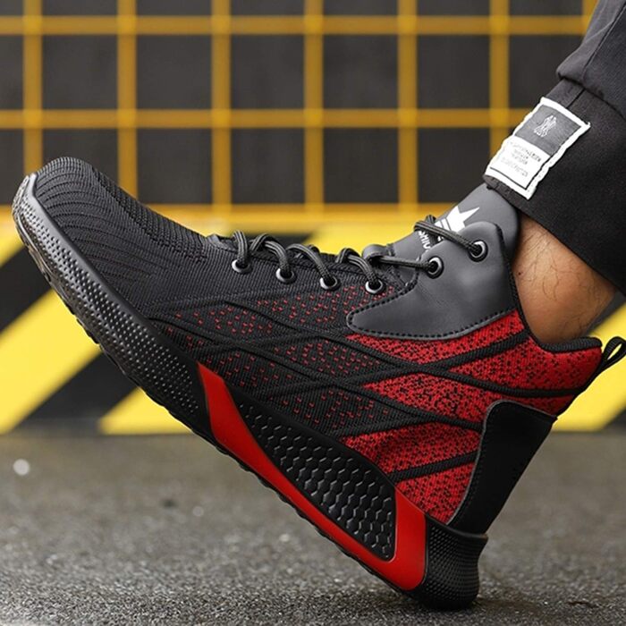 Легкі захисні черевики для чоловіків та жінок. Робочі черевики з металевим носком. Дихаючі, неслизькі, з металевим носком. Розміри 35-48 EU (35 EU, Червоний)