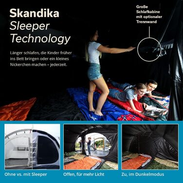Намет Skandika Egersund Tunnel для 3, 5 або 7 осіб: Сімейний кемпінговий намет з технологією Sleeper, вшитим дном, чорною спальною кабіною, висотою 2м, водонепроникність 5000 мм (5 осіб XL, сірий)