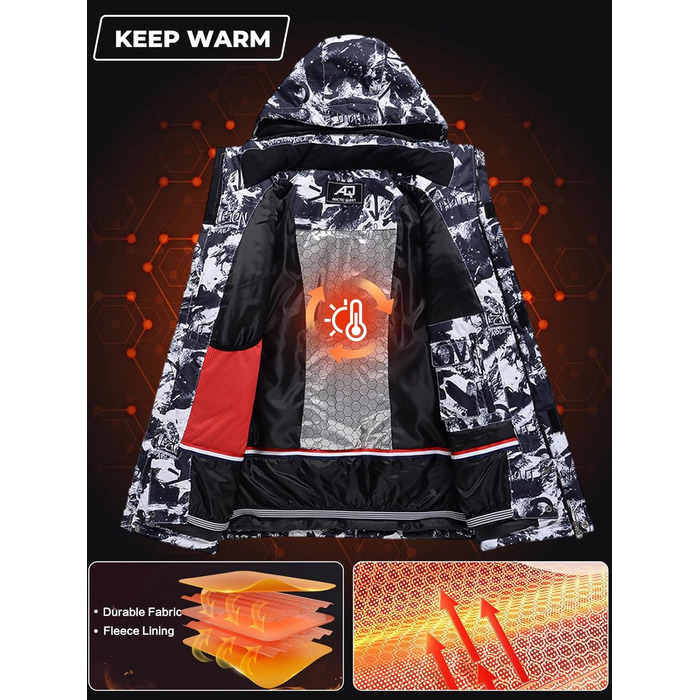 Сніговий костюм чоловічий HOUZONIY, теплий, вітронепроникний, 2-частинний, розмір L, чорний