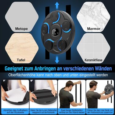 Музична боксерська машина Beatpunch LED з рукавичками. Smart боксерська машина для дому з музикою, для дорослих та дітей. Ідеально для індивідуальних тренувань (black-1)