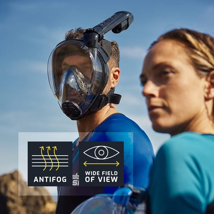Маска для снорклінгу CRESSI Komodo – повна маска Dry з широким оглядом 180° та боковим загубником. Без запотівання, регульовані ремінці M/L, чорний колір.