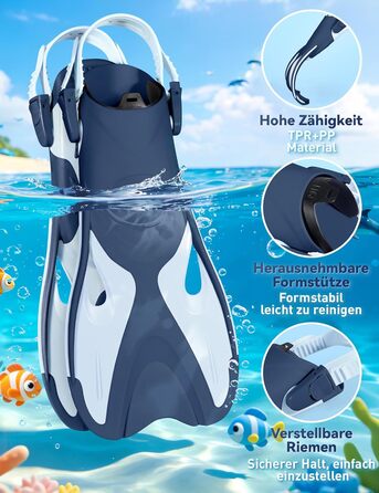 Набір для снорклінгу Supertrip SeaBlue L/XL (32-36 EU) для дітей: маска з панорамним оглядом 180°, ласти, трубка з клапаном
