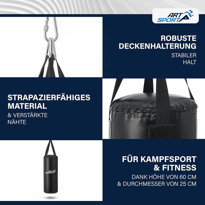 Боксерський мішок ArtSport® для дітей з рукавичками та бинтами - 8 кг, з кріпленням, від 6 років