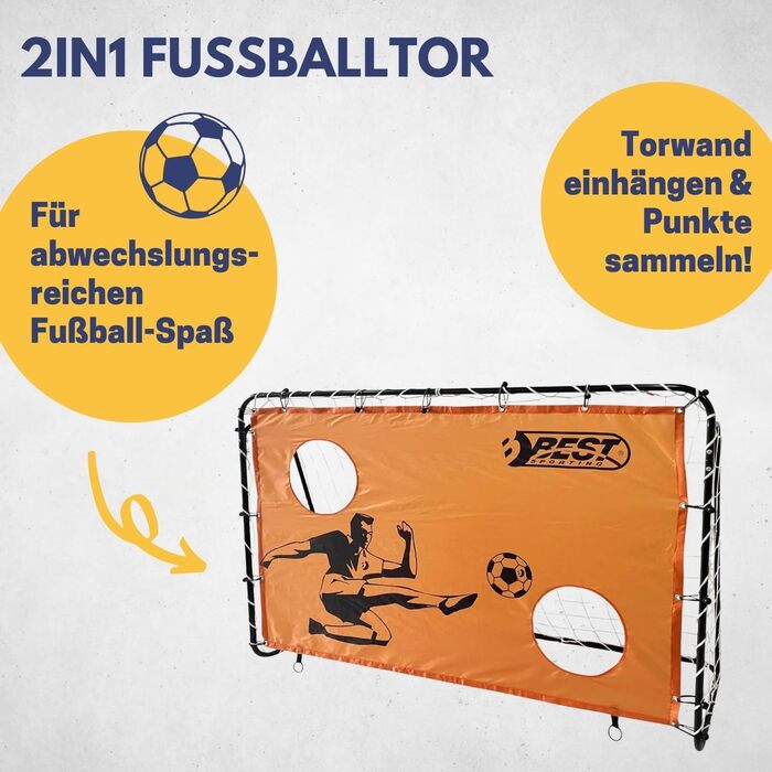 Дитячі футбольні ворота Best Sporting 2в1, 180x120x60 см, з сіткою та тировою стінкою, помаранчеві