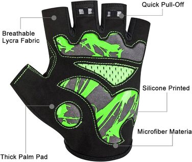 Велосипедні рукавички для чоловіків та жінок, напівпальцеві, дихаючі, антиковзні - зелені, розмір L