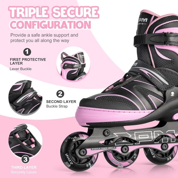 Дитячі ролики 2PM SPORTS з регульованим розміром для дівчаток та хлопчиків, ролери з колесами 82A PU, зелені (рожеві), розмір Small (EU 30-33)