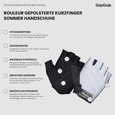 Велоперчатки GripGrab Rouleur Einsteiger без пальців, гелеві, білі, розмір XL