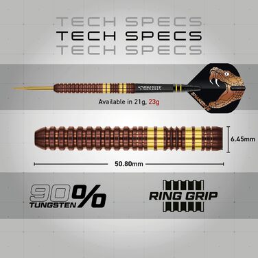 Дротики Red Dragon Peter Snakebite Wright Copper Fusion Premium Wolfram, 23 г, з оперенням і стрижнями