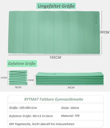 Йога мат RYTMAT XL 195x90 см, TPE, 10 мм - спортивний килимок для йоги, фітнесу, пілатесу