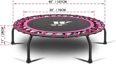 Трамплін для фітнесу 112 см, міні-трамплін для дому, рожевий, регульована ручка, вантажопідйомність до 150 кг