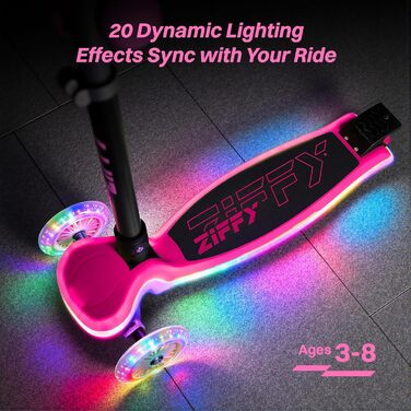 Самокат дитячий Ziffy з LED підсвіткою, регульованою ручкою (4 положення) та широкою антиковзною декою, до 50 кг (Rot/Ausflug)