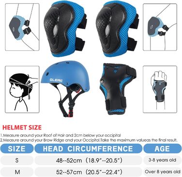 Дитячий шолом Glerc для хлопчиків та дівчаток, 48-52 см, регульований, блакитний, комплект наколінників