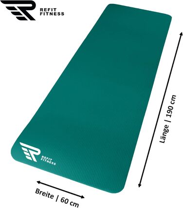 REFIT FITNESS Професійний килимок для йоги та фітнесу 190x60 см, NBR, нековзний, 10-15 мм, з ременем і сумкою, для пілатесу, спорту, гімнастики