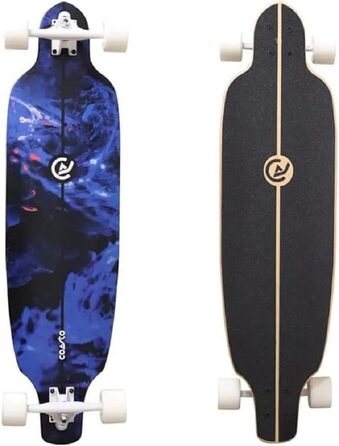 Surfskate Coasto: Скейтборд для скейтпарку, вулиці, памптреку та серфінгу - Круїзер, Offroad - Професійні траки - Прозорий гріптейп (синьо-чорний)