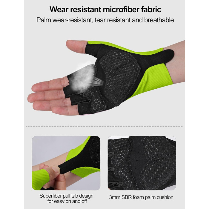 Велосипедні рукавички INBIKE для чоловіків, літні, напівпальцеві, з амортизацією, еластичні, дихаючі, світловідбиваючі, IHC220, L, зелені