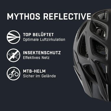 Шолом велосипедний ALPINA MYTHOS REFLECTIVE з сіткою від комах, чорний матовий, M (52-57 см)