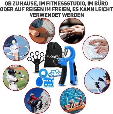 Набір для тренування сили рук та пальців GoorFach (6 шт.) - регульований підсилювач хвата, тренажер для фітнесу, синій