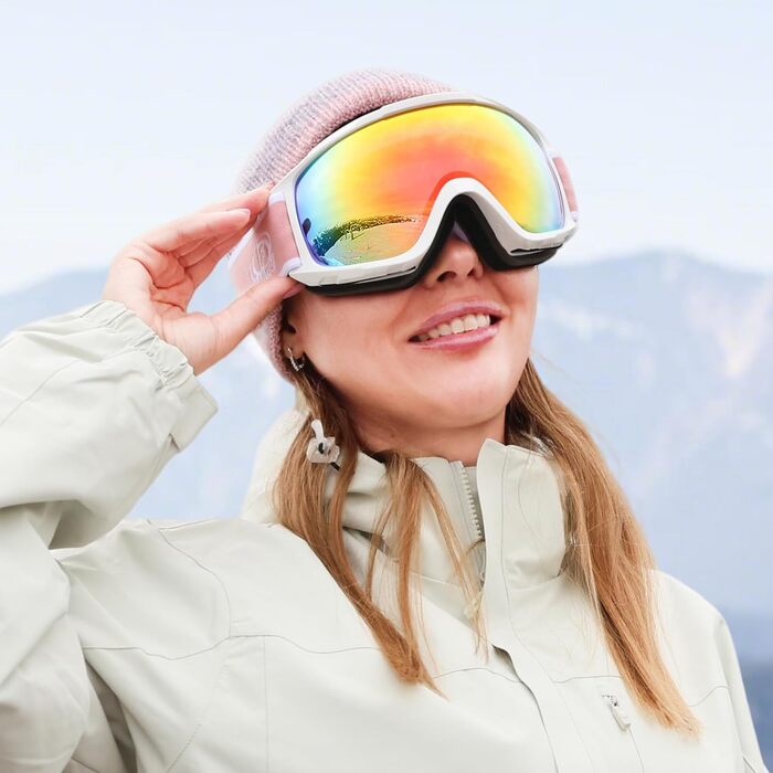 Скі-маска Findway для сноуборду та лиж, сумісна з окулярами, захист від сонця, антитуманна, сферична, для чоловіків та жінок, дорослих та підлітків, A01-Срібло/Білий (VLT 10.2%), Рожевий/Білий (VLT 46%)