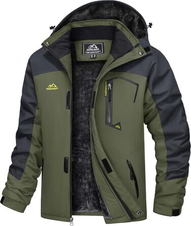 TACVASEN чоловіча зимова водонепроникна вітрозахисна куртка з флісовою підкладкою, для катання на лижах, дощовик з капюшоном, армійсько-зелений, XL
