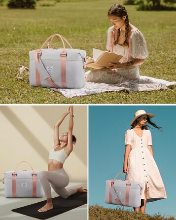 Спортивна сумка LOVEVOOK для жінок: водонепроникна дорожня сумка-мішок, 30L, сіра + рожевий ремінець