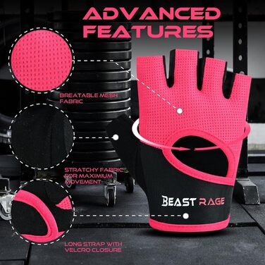 Фітнес-рукавички BEAST RAGE: дихаючі, для чоловіків та жінок, підйом ваги, бодібілдинг, тренування, неслизькі, кросфіт, силове тренування, велоспорт, колір рожевий