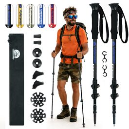 Телескопічні палиці для скандинавської ходьби та трекінгу, ультралегкі алюмінієві палиці для гірських походів з антишоковою системою, комплект 2 шт, чорні