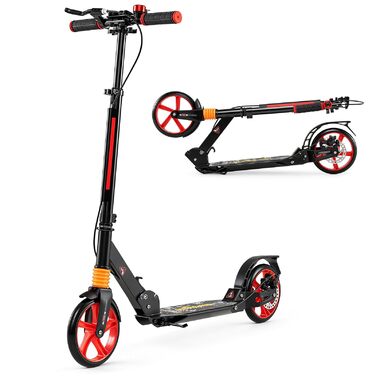 COSTWAY Розкладний самокат для дітей та дорослих, чорний. Регульована висота, дзвінок, підставка, ремінь для перенесення, до 100 кг