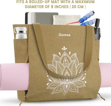 Сумка для йоги Gonex велика, міцна Canvas сумка-тоут для килимка для йоги з кишенями та застібкою-блискавкою, унісекс (темно-хакі, L)