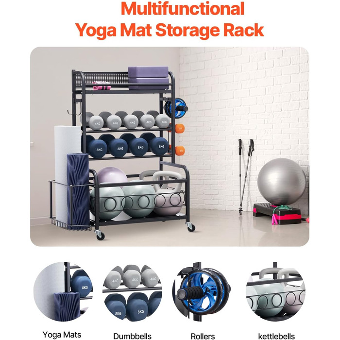 Стойка для йоги та гантелей VEVOR з колесами та гачками, 86 x 41 x 102 см - для дому та фітнесу