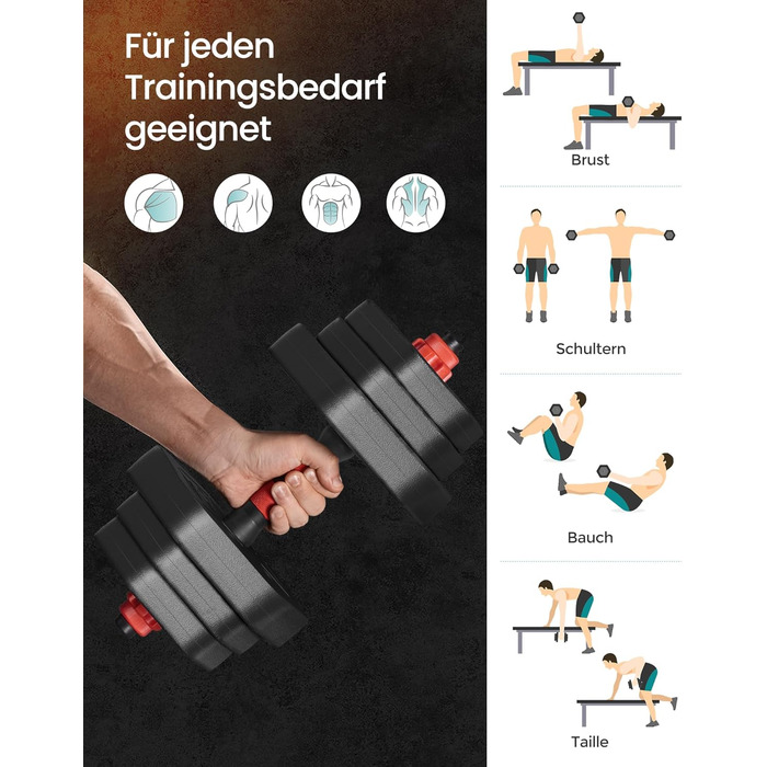 Набір гантелей SONGMICS з'єднаний штангою, шестигранний, 10-40 кг, для фітнесу та силових тренувань вдома та в спортзалі