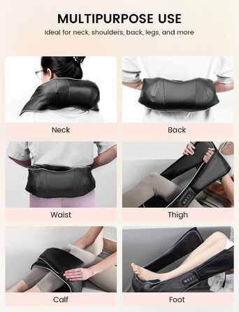 Масажер для шиї RIKE Shiatsu з підігрівом - 3D масажер для шиї, плечей та спини, з адаптерами для мережі та авто, глибока масажна дія, подарунок на Різдво