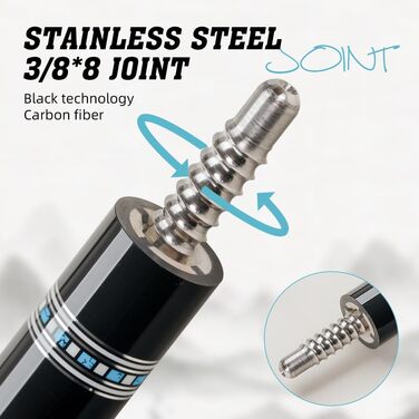 KONLLEN Billardqueue з карбону, 58 дюймів, професійний биль для більярду для дорослих, повна карбонова технологія, мінімальне відхилення, биль з наконечником 12,5 мм (Pro Taper, ультрагладкий) (KL-15WBF)