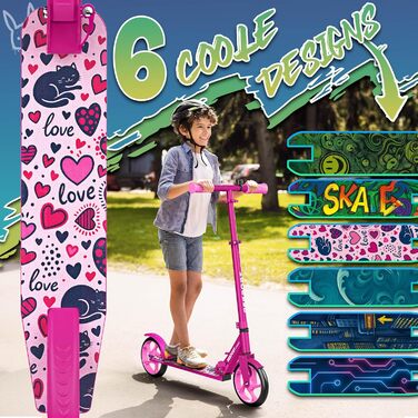 Дитячий та дорослий трюковий самокат Cityroller з дзвіночком та ремінним ременем | Регульована висота та складаний, до 100 кг | Самокат з великими колесами, рожевий