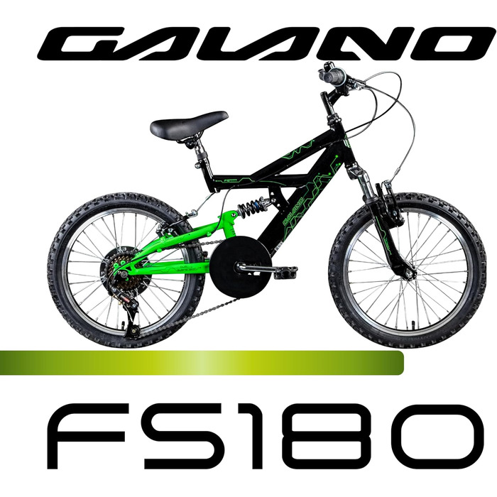 Дитяче гірське велосипед Galano FS180, 18 дюймів, для дітей від 5 років, чорно-зелений, легкий, MTB, унісекс