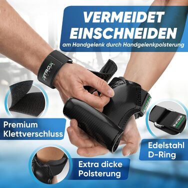 Гріпси для тренувань NetroxSports Power Grips - фітнес-ремні для підйому важкої ваги, бодібілдингу з захистом зап'ястя, чорні (M)