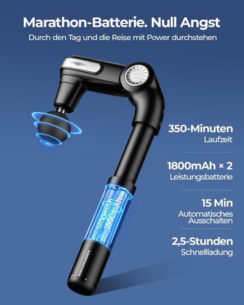 Масажер для тіла KingPavonini з висувним руків'ям та складним голівкою, масажна пістолета для спини з 3 регульованими кутами та 4 насадками, масажер - подарунок для чоловіків та жінок, чорний