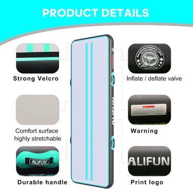 ALIFUN Килимок для гімнастики ALIFUN Air Matte Track - надувний, 2/3/4/6м, 10/20см, з насосом. Підходить для дому, фітнесу, тренувань, чирлідингу, басейну