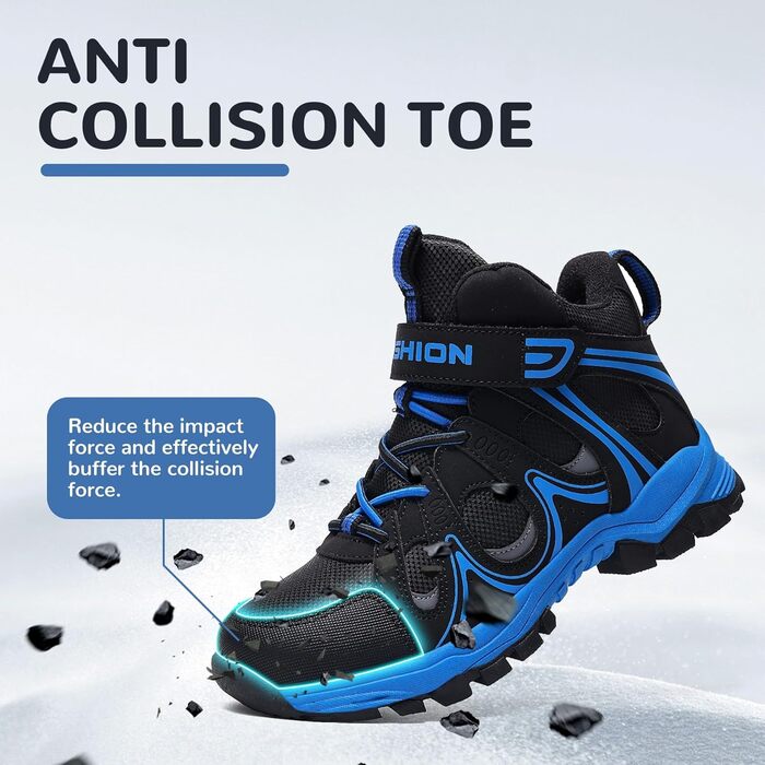 Дитячі зимові черевики ASHION для хлопчиків та дівчаток, снігоступи, утеплені трекінгові черевики, 36 EU, чорний, синій