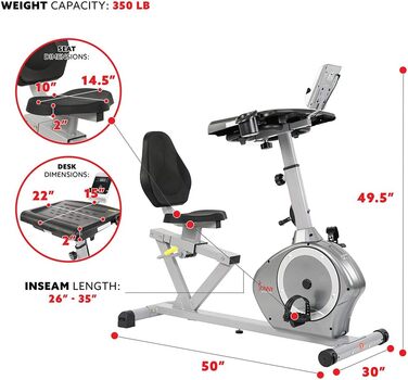 Велотренажер лежачий Sunny Health & Fitness SF-RBD4703 Cabrio, магнітний, для дому