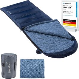 Спальний мішок Skandika Dundee Flanell з бавовни, преміум-якість, з'єднується, двомісний, 3 сезони, до -20°C, 220 x 80/160 см, для кемпінгу та відпочинку на природі (індиго + подушка)