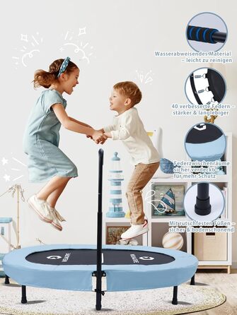 Батут овальний для дому 2 осіб, до 150 кг, синій з ручками - для дітей та дорослих, фітнес, розвиток м'язів