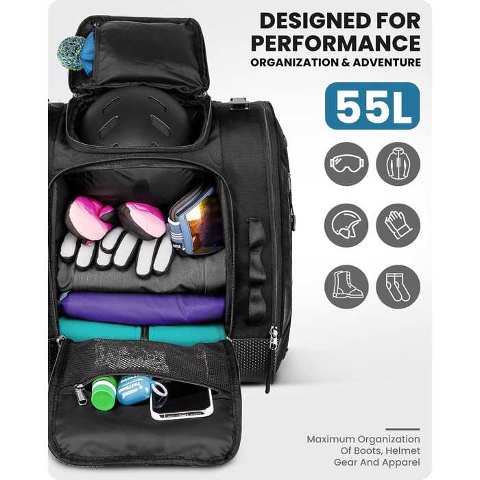 Чохол для черевиків OutdoorMaster: для сноуборду та лиж, 55 л, чорний