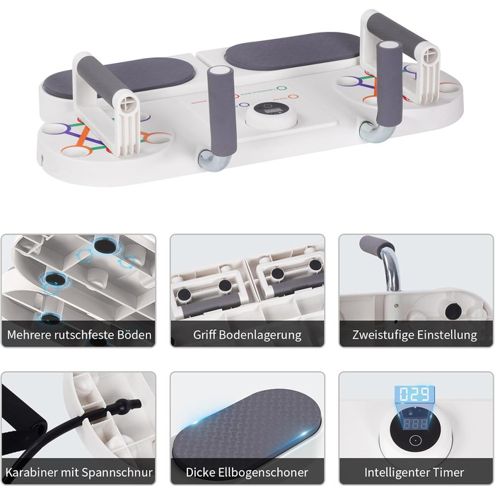 Набір для віджимань Dnkelar 3-в-1, фітнес-дошка для тренування всього тіла, з ручками для віджимань та еспандером, обладнання для дому, білий