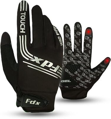 Зимові велосипедні рукавички FDX для чоловіків – вітронепроникні та водовідштовхувальні, з теплим флісом, гелевою підкладкою, підтримкою сенсорного екрану, неслизьким зчепленням – ідеальні для велосипеда, MTB та електровелосипеда (Чорний, XL)