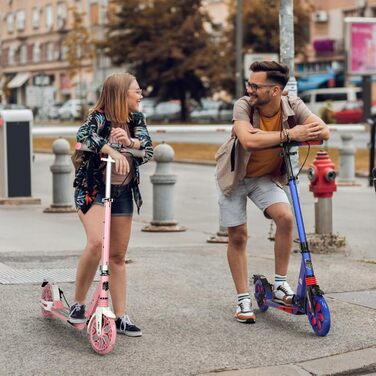 Самокат трюковий Kickscooter LED рожевий, для дітей 8-12 років та дорослих, колеса 200мм, дискові гальма, складаний, з ременем та подвійною амортизацією