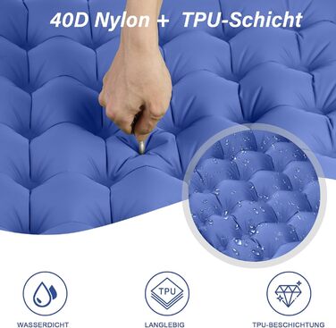 Надувний килимок для кемпінгу Isomatte, 10 см, двоспальний, з насосом, для туризму та відпочинку на природі (Marine Blau)