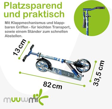 Самокат трюковий muuwmi Aluminium Scooter Deluxe 205мм ABEC 7 сіро-блакитний - для дітей та дорослих, регульована висота, сертифікат GS